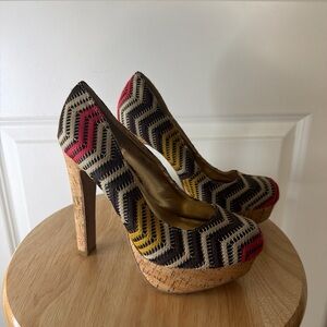 BAMBOO Multicolor Chevron Platform Heels